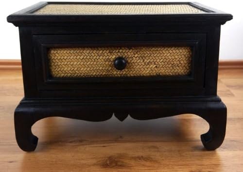 livasia Opiumtisch mit Schublade, Beistelltisch, kl.Couchtisch aus Holz und Rattan