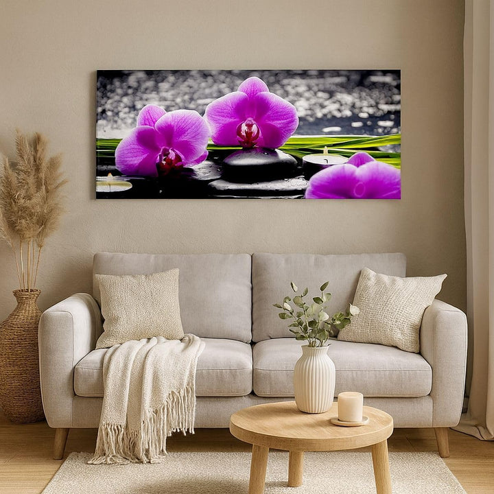 Panorama Bilder auf Leinwand 100x40cm Leinwandbild Orchidee Natur Wasser Blume Gross Wanddeko Bild S