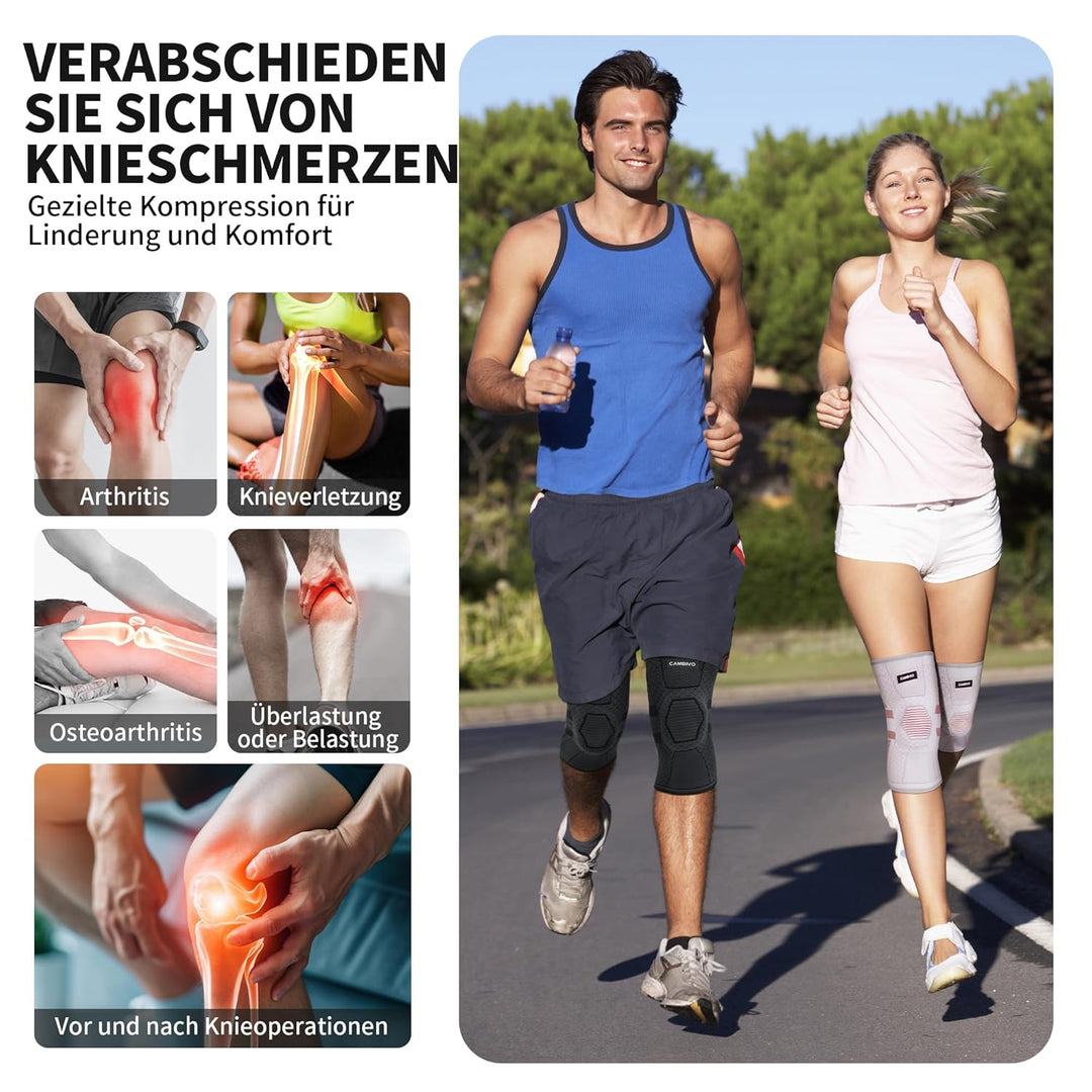 CAMBIVO 2 Stück Kniebandage Damen Männer, Kniestütze mit PMMA-Seitenstabilisatoren und Patella Pad,