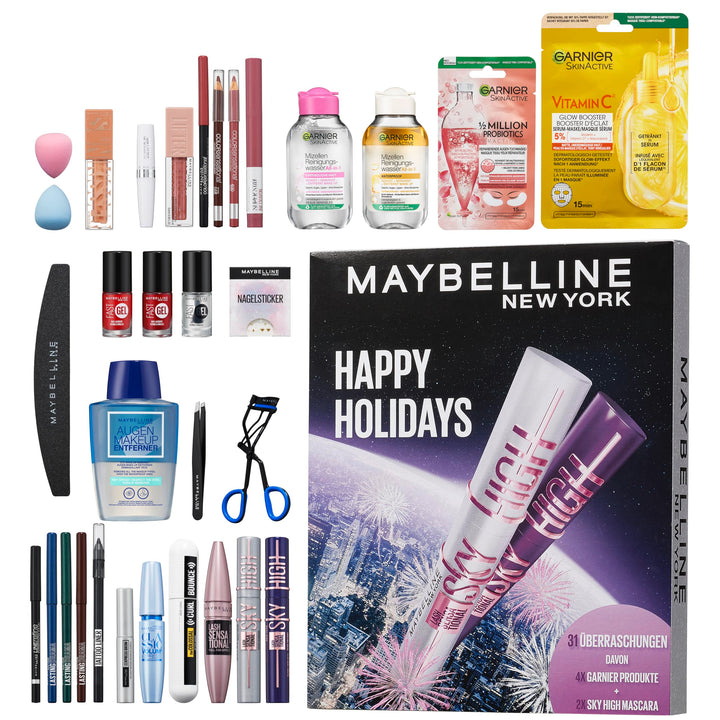 Maybelline New York Adventskalender 2025, Mit 31 Türchen für den gesamten Dezember, 26 Originalprodu