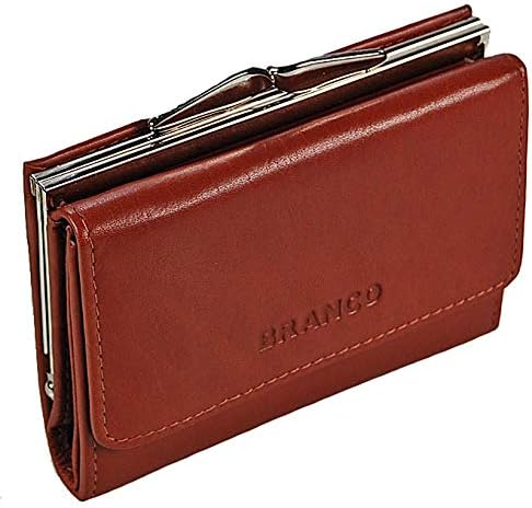 Branco Damen Geldbörse Leder 6 Farben, Portemonnaie Geldbeutel mit Metall Bügel, Knipser (Braun), Br
