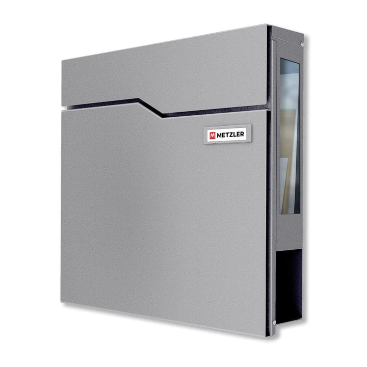 Metzler Briefkasten in Graualuminium mit Zeitungsfach & Sichtfenster – Wandbriefkasten Grau mit aust
