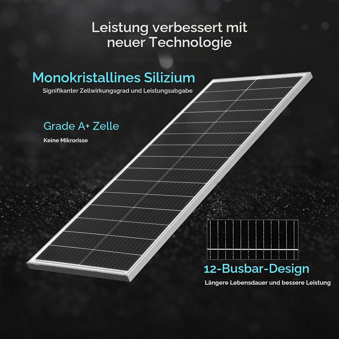 100W Solarpanel Kit Solar Set 12V, Monokristallines Solarmodul+20A 12V/24V Solarladeregler+Solarkabe
