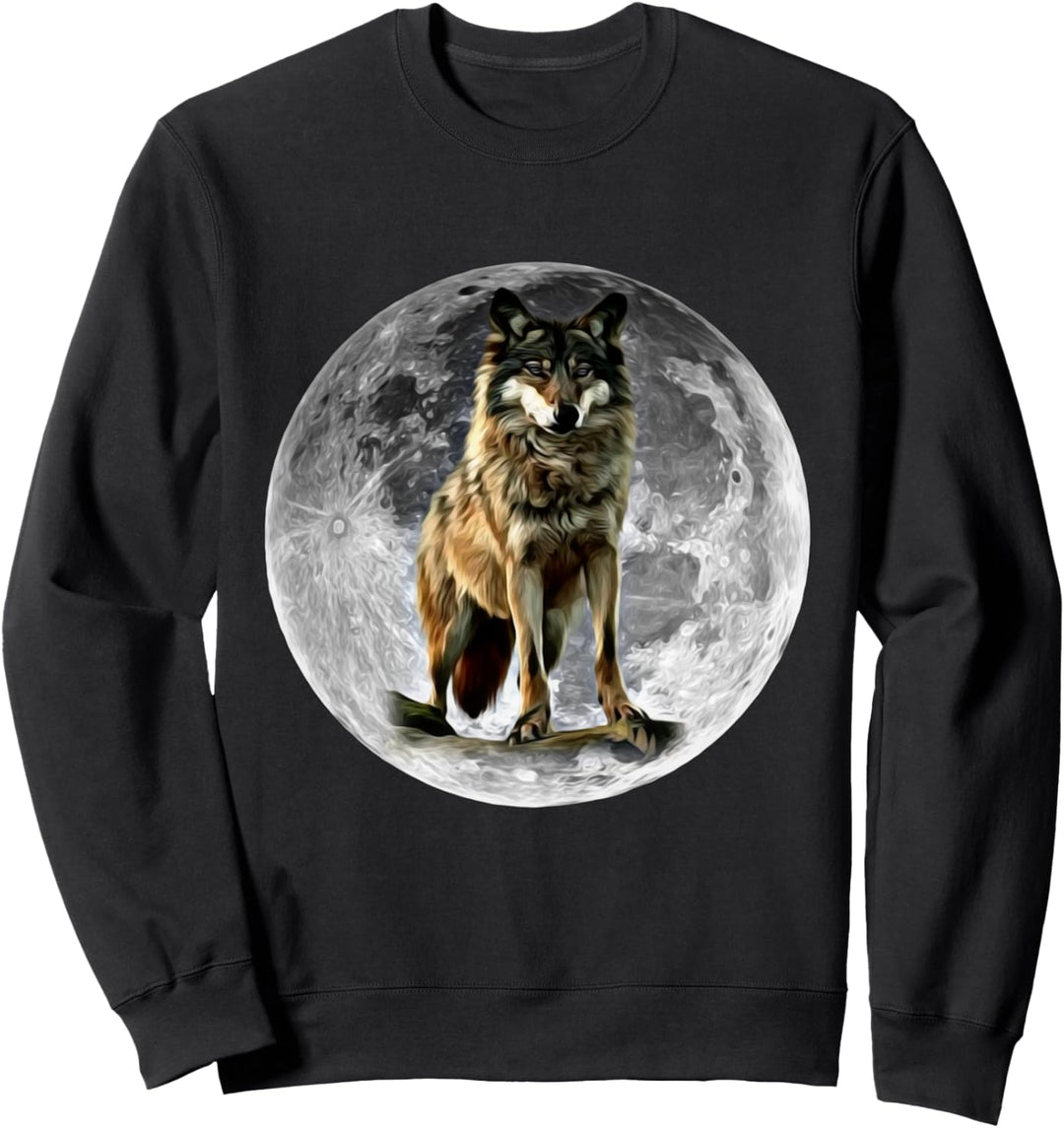 Wolf im Vollmond Motiv Wölfe Lupus Rudel Mond Tiere Raubtier Sweatshirt