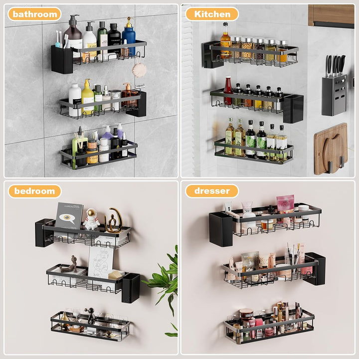 YEAUPE PRO Duschablage ohne Bohren – 5 Stück Badezimmer Organizer Set in Schwarz | 2 Schnell trockne