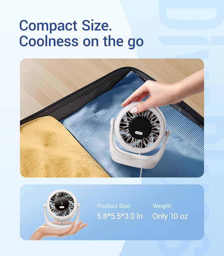 Diveblues USB Turbo Tischventilator, Ultra-Leiser Mini Ventilator, Leistungsstarker Wind, LED-Displa