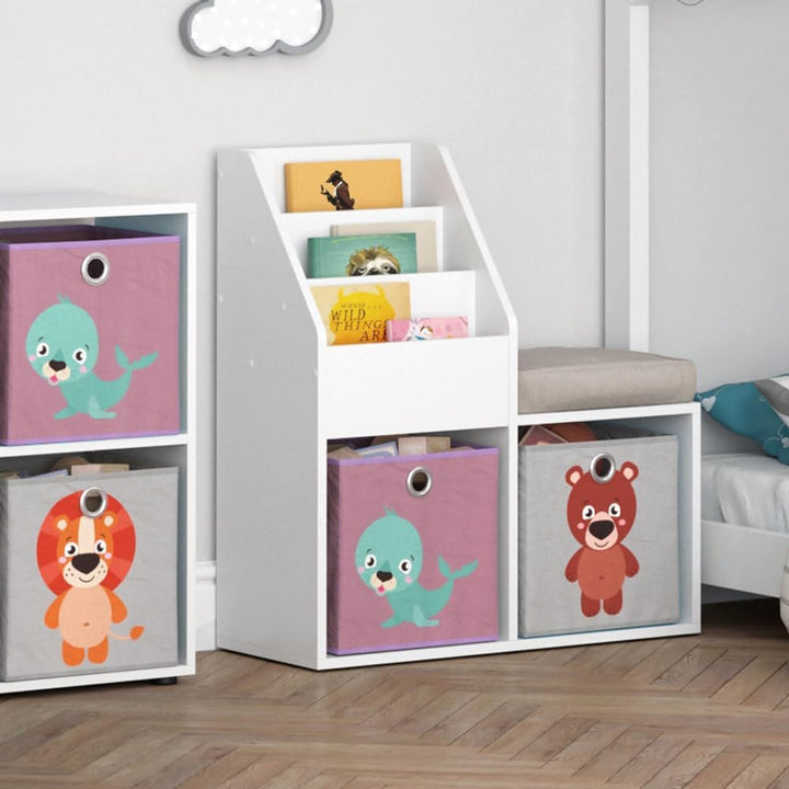 Vicco Kinderregal Luigi, Weiss, 30.9 x 79 cm Mini, mit 2 Faltboxen Opt.3, zur Aufbewahrung von Spiel