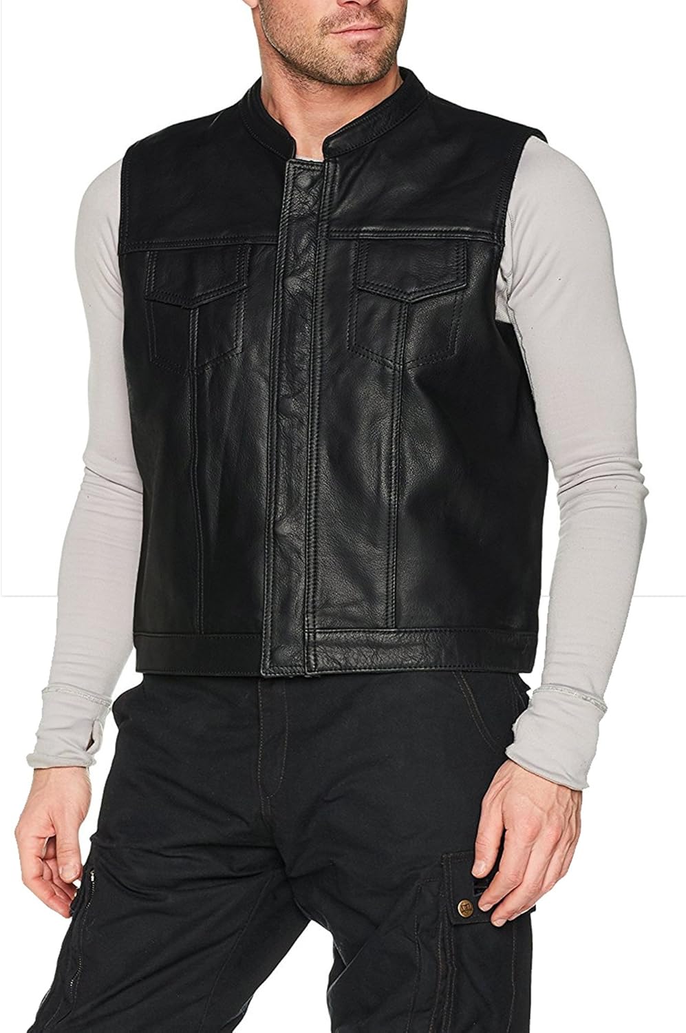 Australian Bikers Gear Motorrad-Weste - Leder - Schwarz SOA Sons of Anarchy Style EU 48 (M)