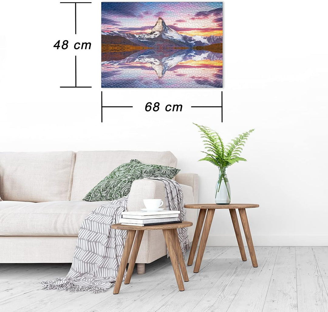 Ulmer Puzzleschmiede - Puzzle „Matterhorn“ - Klassisches 1000 Teile Berg-Puzzle – Das schneebedeckte