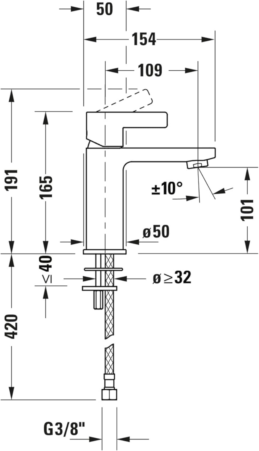 Duravit D-Neo Waschtischarmatur, Grösse M (Auslauf Höhe 110 mm). Wasserhahn Bad mit energiesparender