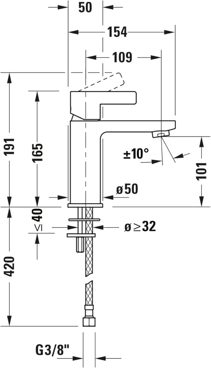 Duravit D-Neo Waschtischarmatur, Grösse M (Auslauf Höhe 110 mm). Wasserhahn Bad mit energiesparender