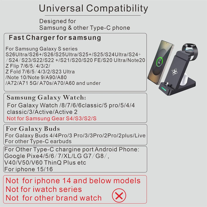 3 in 1 Ladestation für Samsung ladestation Watch und Handy, induktion ladegerät für Sumsung Galaxy S