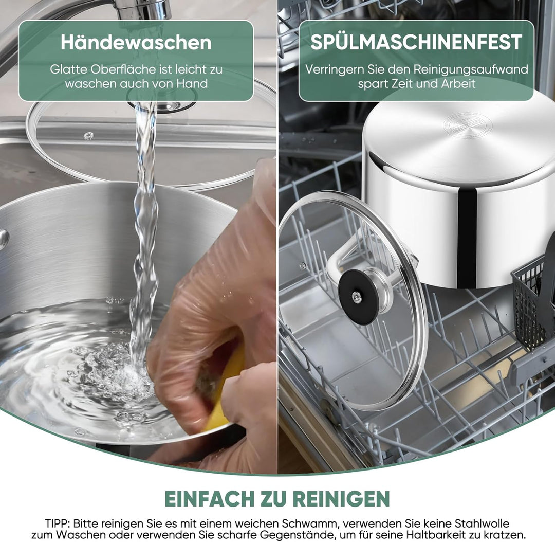 Kochtopf, Onader 3-Lagen Edeastahl Topf Induktion, 7,5L Gross Kochtöpfe Nudeltopf Suppentopf mit Gla