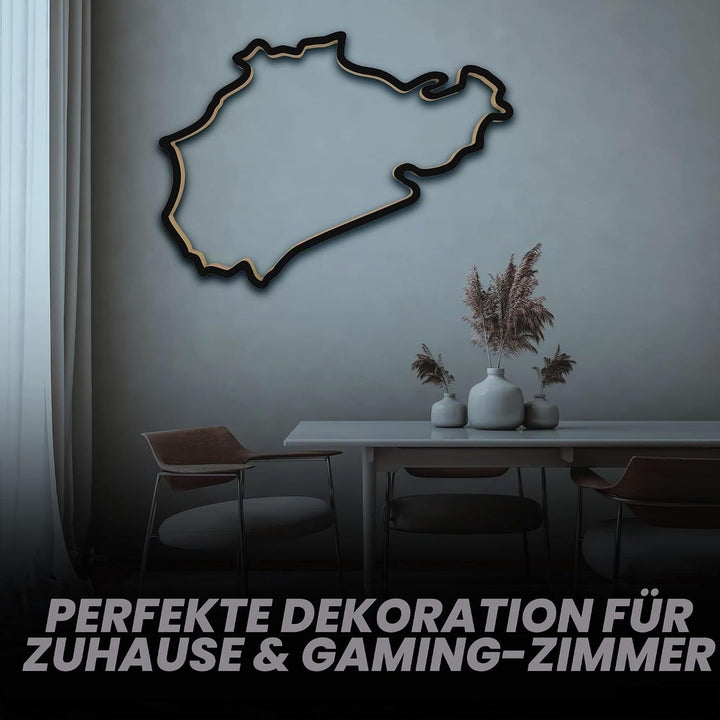 Racetrackart Holzskulptur Deko – Rennstrecke Nürburgring Nordschleife, Wandverzierung, 46 cm, Holzsk