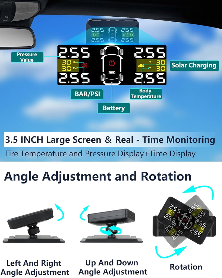 Vtopek TPMS Reifendruckkontrollsystem 3,5 Zoll Kabellos Reifendrucküberwachungssystem 0,01Bar Hochpr
