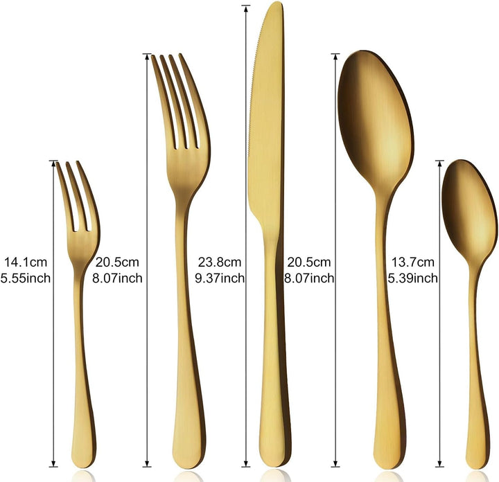 BEWOS Besteck Set für 12 Personen, 60 teilig Titanium Gold Essbesteck Set inkl. Messer, Gabel, Löffe