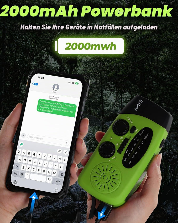 Solar Radio, Esky Kurbelradio AM/FM Wasserdicht Tragbare Radios SOS Alarm Notfallradio mit Power Ban