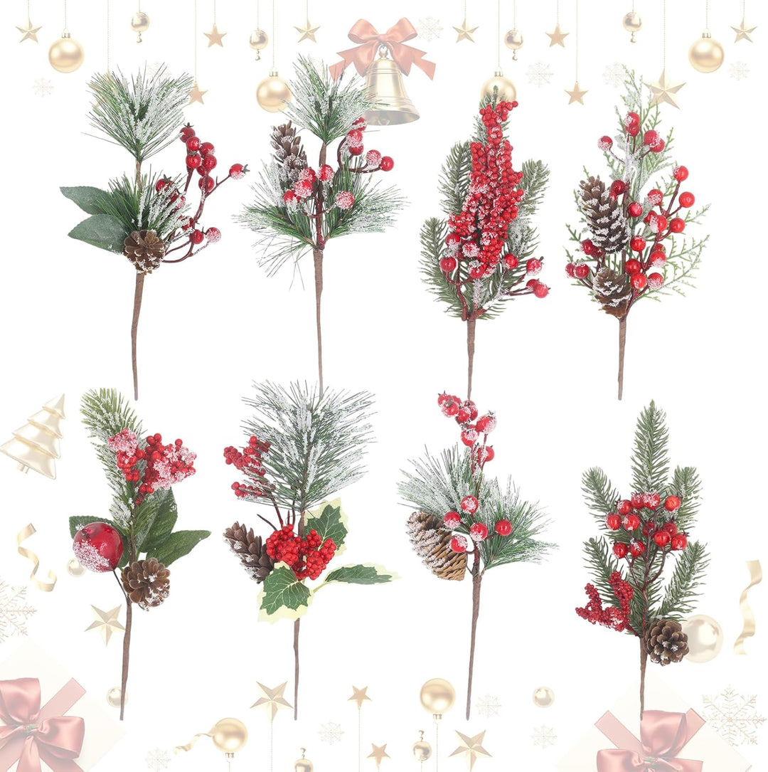 8 Piece Artificial Christmas Branches for Decoration, 21 cm Red Berry Branches Christmas BerryBranch