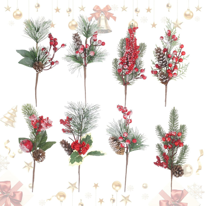 8 Piece Artificial Christmas Branches for Decoration, 21 cm Red Berry Branches Christmas BerryBranch