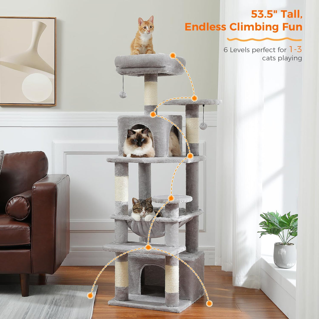 PAWZ Road Grosser Kratzbaum, 136 cm Katzenturm für grosse Katzen, Katzenhaus mit Sisal-bezogenen Kra