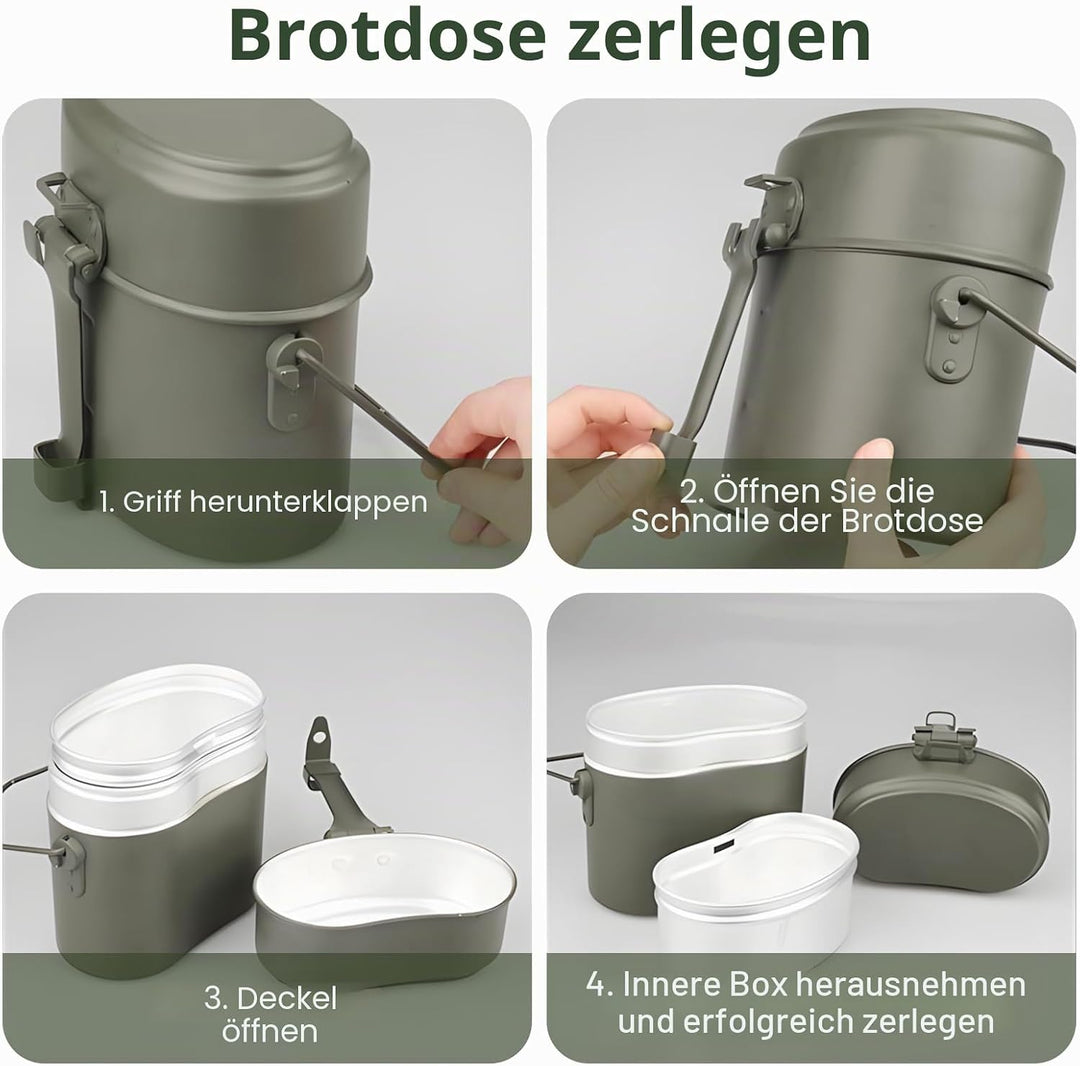 Camping Kochgeschirr Mess Kit, Camping Geschirr Set, Aluminium Und Edelstahl Bundeswehr Essgeschirr