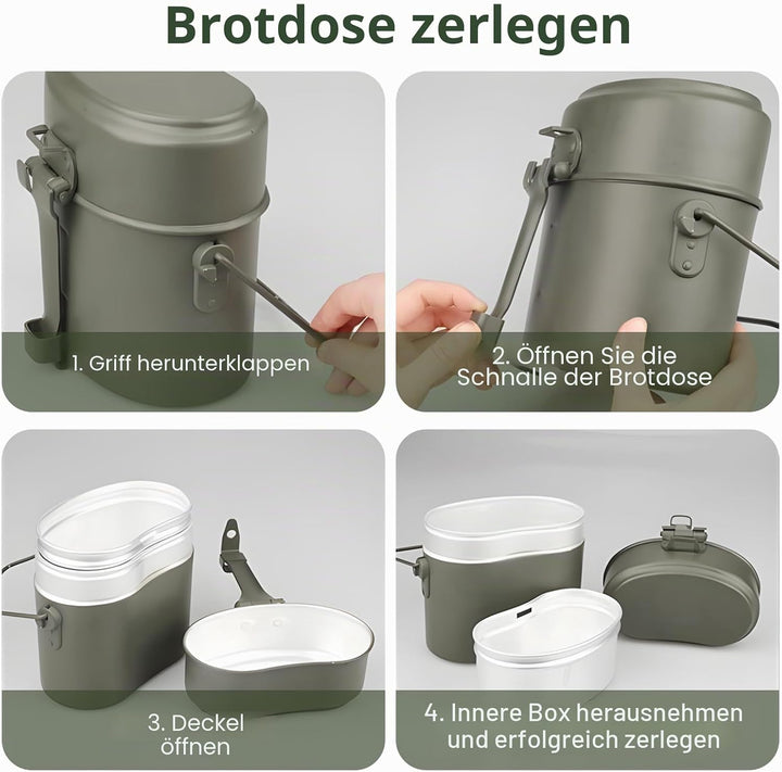 Camping Kochgeschirr Mess Kit, Camping Geschirr Set, Aluminium Und Edelstahl Bundeswehr Essgeschirr