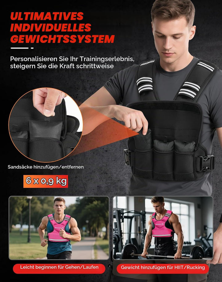 BAGAIL Einstellbare Gewichtsweste für Krafttraining, abnehmbare Eisensandsäcke, verstellbare Brustgr