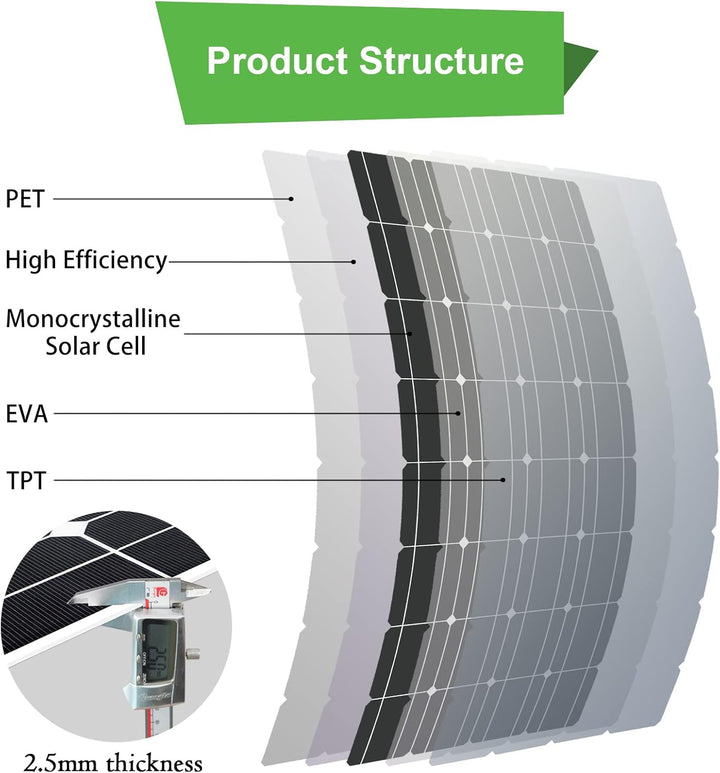 500W 12V Flexibles Solarmodul（5 X 100W）Monokristallin Solarpanel Ladegerät Outdoor mit Ladekabel für