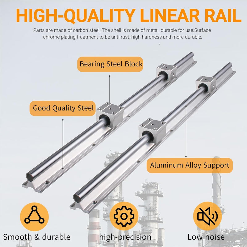 CNCYEAH 4 Stück Linearführung SBR16-600mm Linearlager-Gleitset mit 4 Linearführungswellen und 8 SBR1