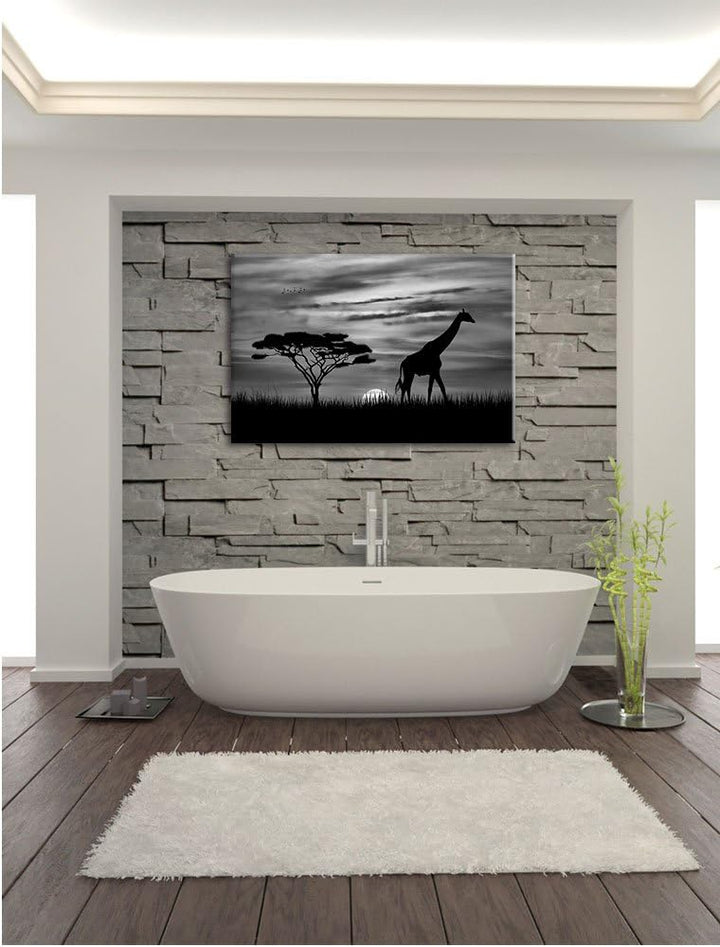 Pixxprint Giraffe im Sonnenuntergang als Leinwandbild | Grösse: 100x70 cm | Wandbild | Kunstdruck |