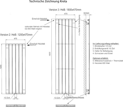 Badheizkörper Design Kreta 2, HxB: 120 x 47 cm, 799 Watt, moonstone-grau/weiss (Marke: Szagato) Hand