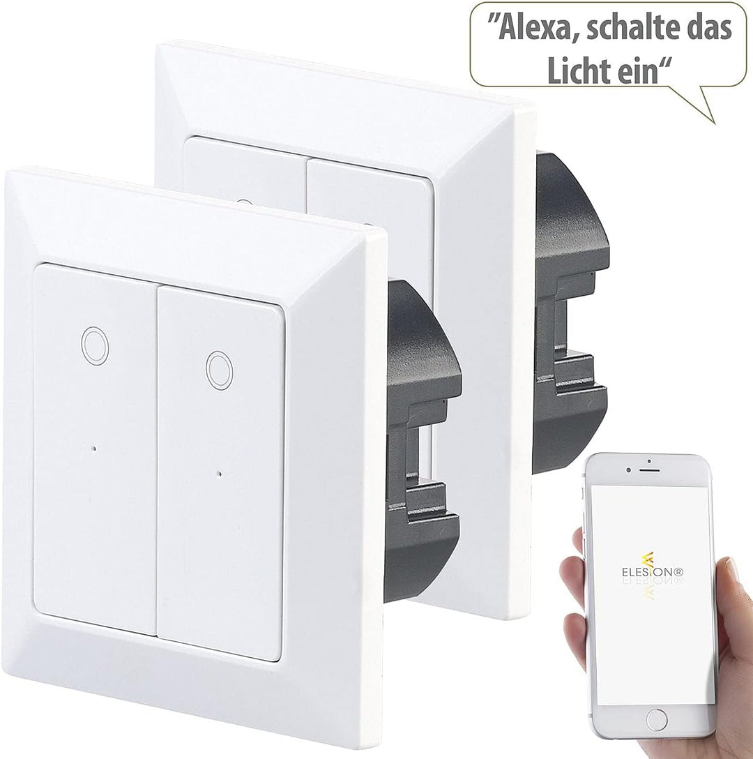 Luminea Home Control WiFi Lichtschalter: 2er-Set Doppel-Lichttaster mit WLAN, App und Sprachsteuerun
