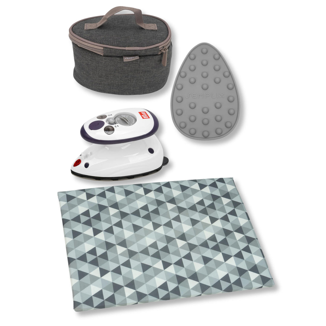 Semplix Bügelset 4-teilig mit Prym Mini-Dampfbügeleisen – Diamond Design mit Bügelunterlage, Silikon