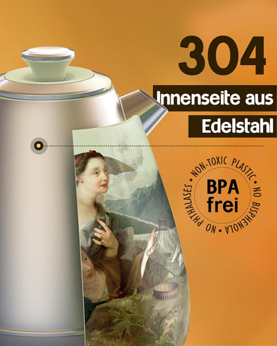 Hazel Quinn Wasserkocher Retro Vintage Design Edelstahl, 1,7 Liter, BPA-frei, Edelstahl, Automatisch