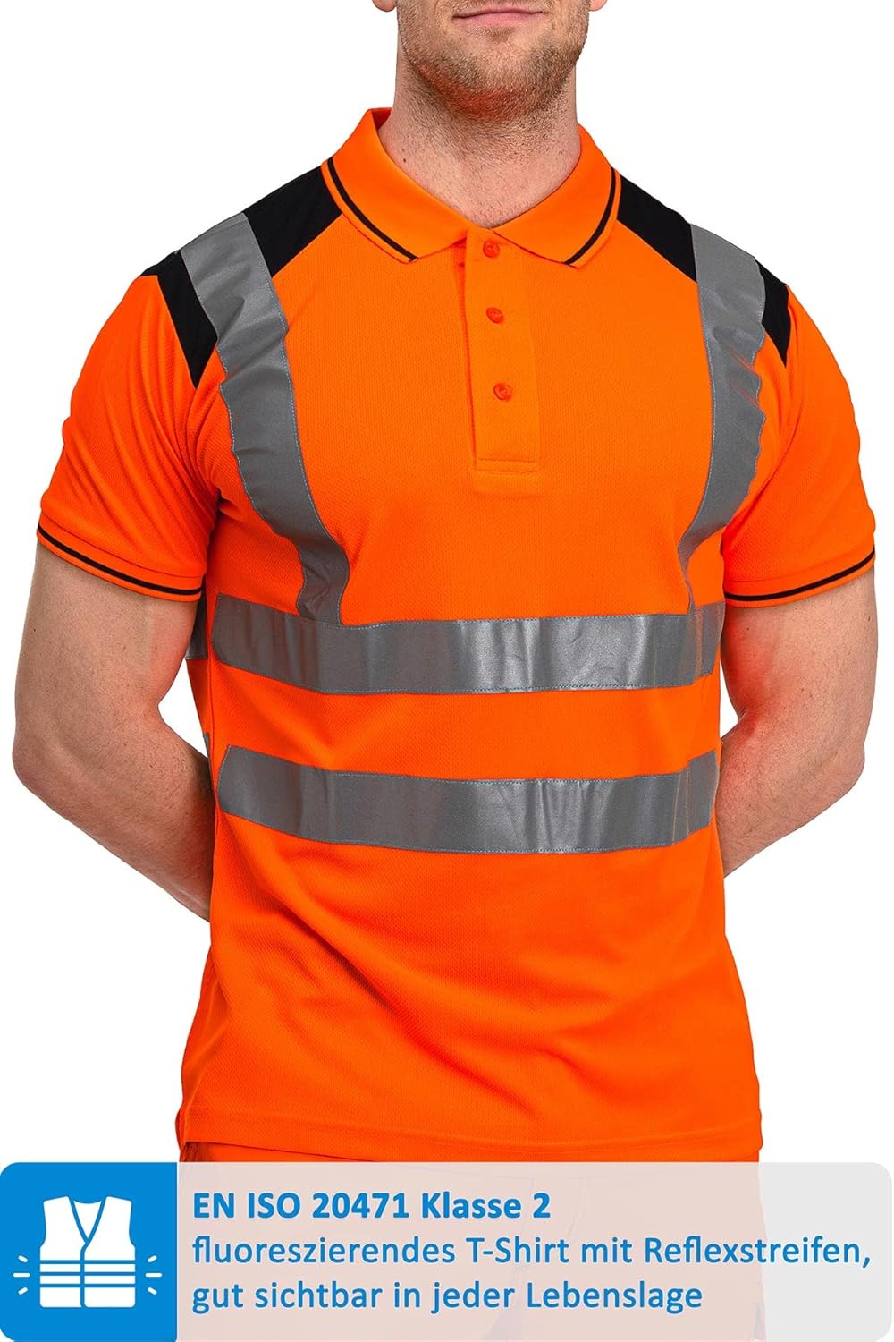 Herren Warnschutz Poloshirt, Hohe Sichtbarkeit durch Reflexstreifen EN ISO 20471 Klasse 2 L Neonoran