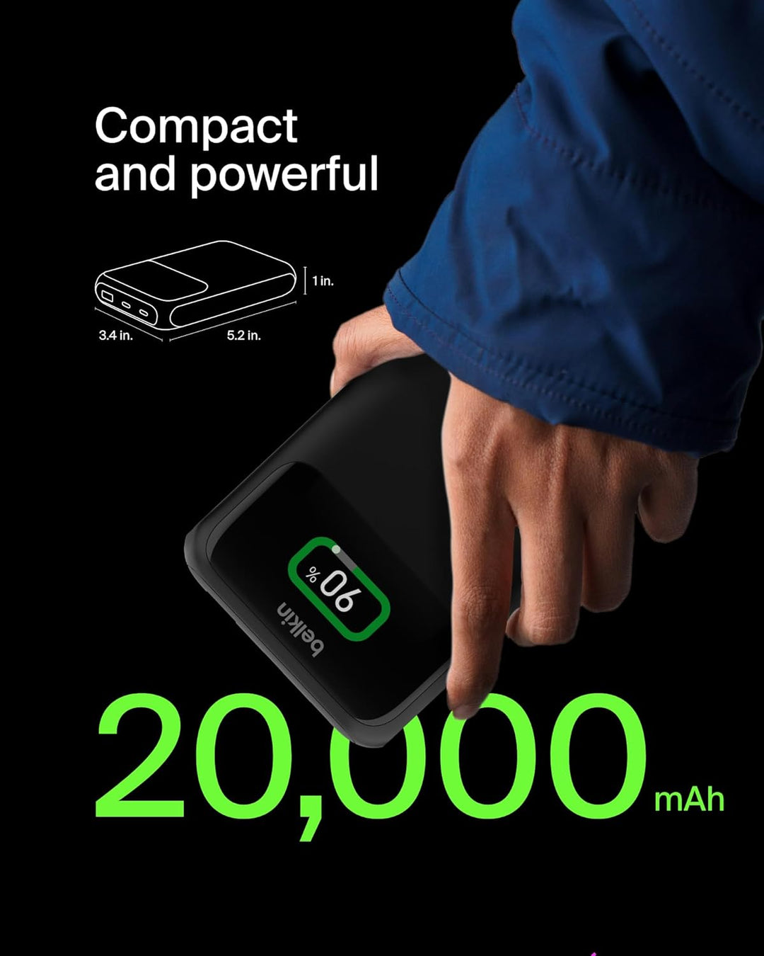 Belkin BoostCharge 3-Port Laptop Powerbank 20K, USB-C-Anschlüsse und USB-A-Anschluss, USB-C Power De