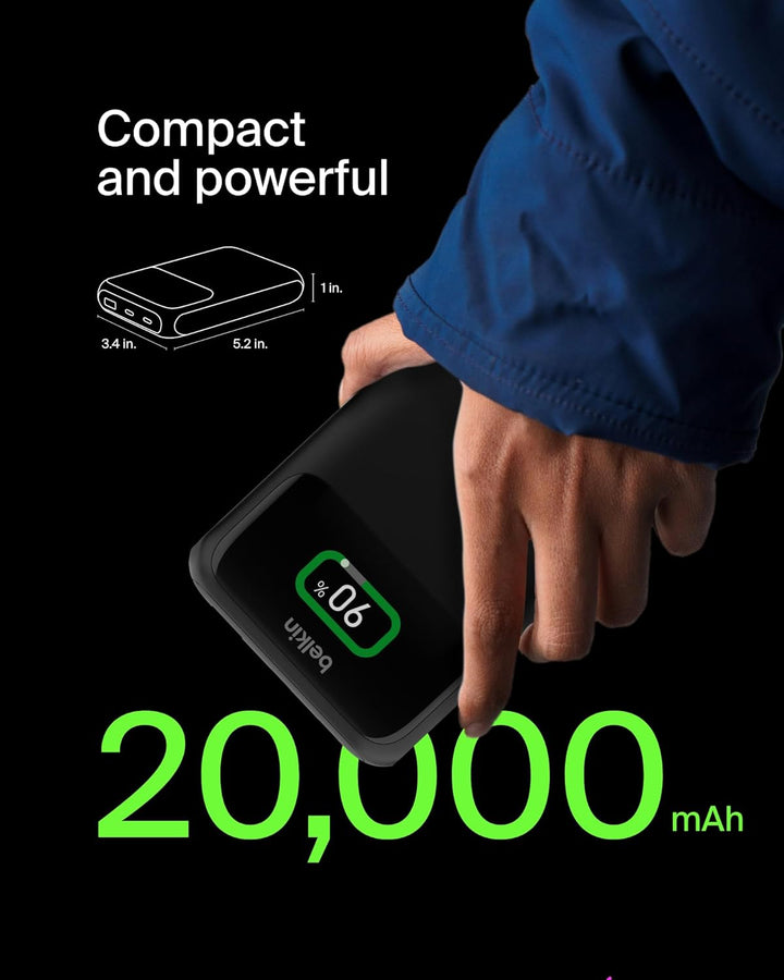 Belkin BoostCharge 3-Port Laptop Powerbank 20K, USB-C-Anschlüsse und USB-A-Anschluss, USB-C Power De
