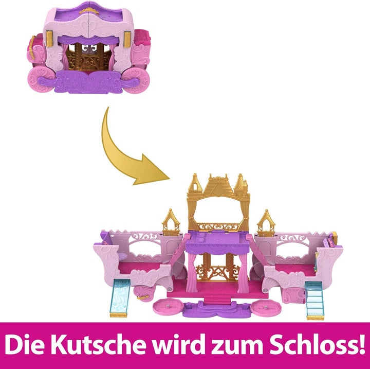 Mattel Disney Prinzessin Verwandlungs-Spielset Kutsche zu Schloss mit kleiner Puppe Aurora, 3 Ebenen
