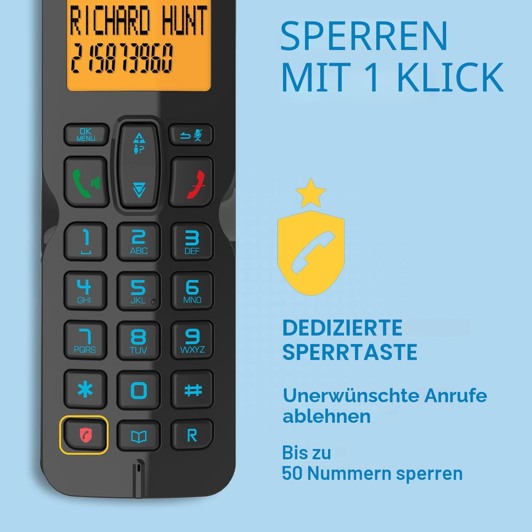 Alcatel S280 Schwarz und Blau, Freisprecheinrichtung, Anrufsperre, Telefonbuch mit 50 Namen und Numm
