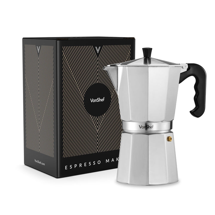 VonShef Espressokanne für den Herd, 600 ml Italienischer Espressokocher aus Aluminium für Gas- & Ele