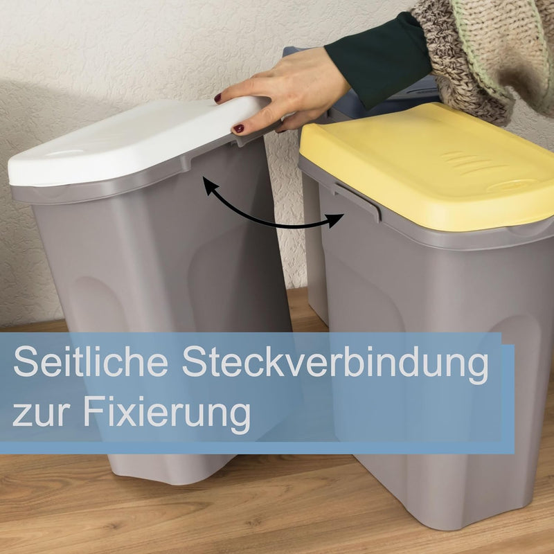 2x 25L Mülleimer gelb blau, Mülleimer Küche, Mülleimer 2 Fächer, Mülltrennsystem, Mülltonne, Abfalle