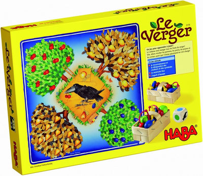 HABA Le Verger Jeu de dés passionant, avec 40 fruits en bois et des règles faciles à comprendre, jeu