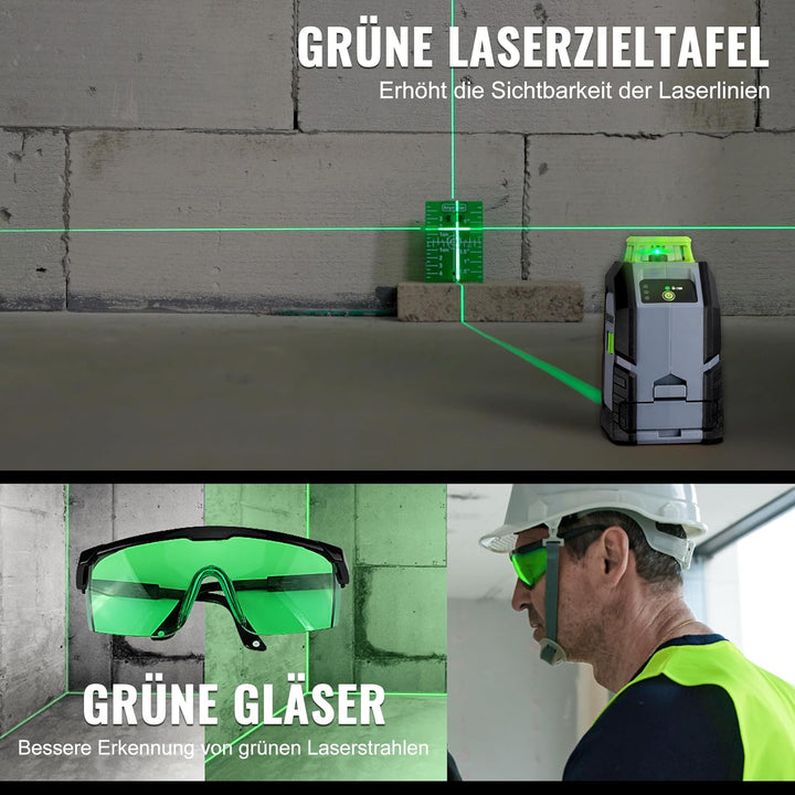 WORKPRO 360° Laserwasserwaage mit Stativ, 30 m Grüner Kreuzlinienlaser, Horizontal/Vertikal/Kreuzlin