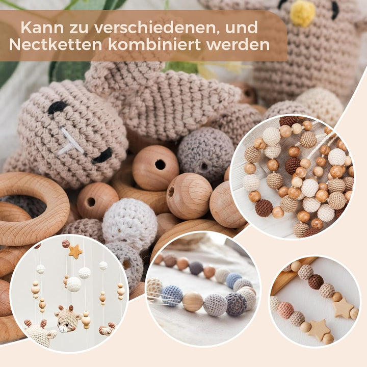 Buchenholz Perlen Selber Machen, Beech Holzperlen Rund Holzkugeln mit Loch zum Auffädeln, Holzperle