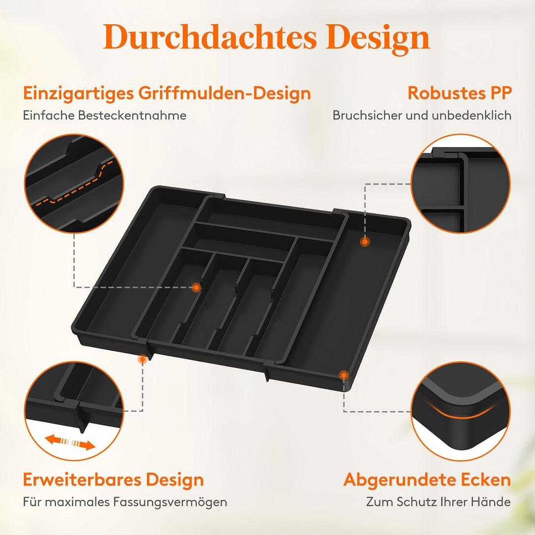 Lifewit Besteckkasten für Schubladen 40 50, verstellbarer Kunststoff Organizer Küche Tiefe 42,4 cm,