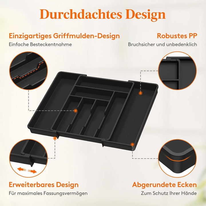 Lifewit Besteckkasten für Schubladen 40 50, verstellbarer Kunststoff Organizer Küche Tiefe 42,4 cm,