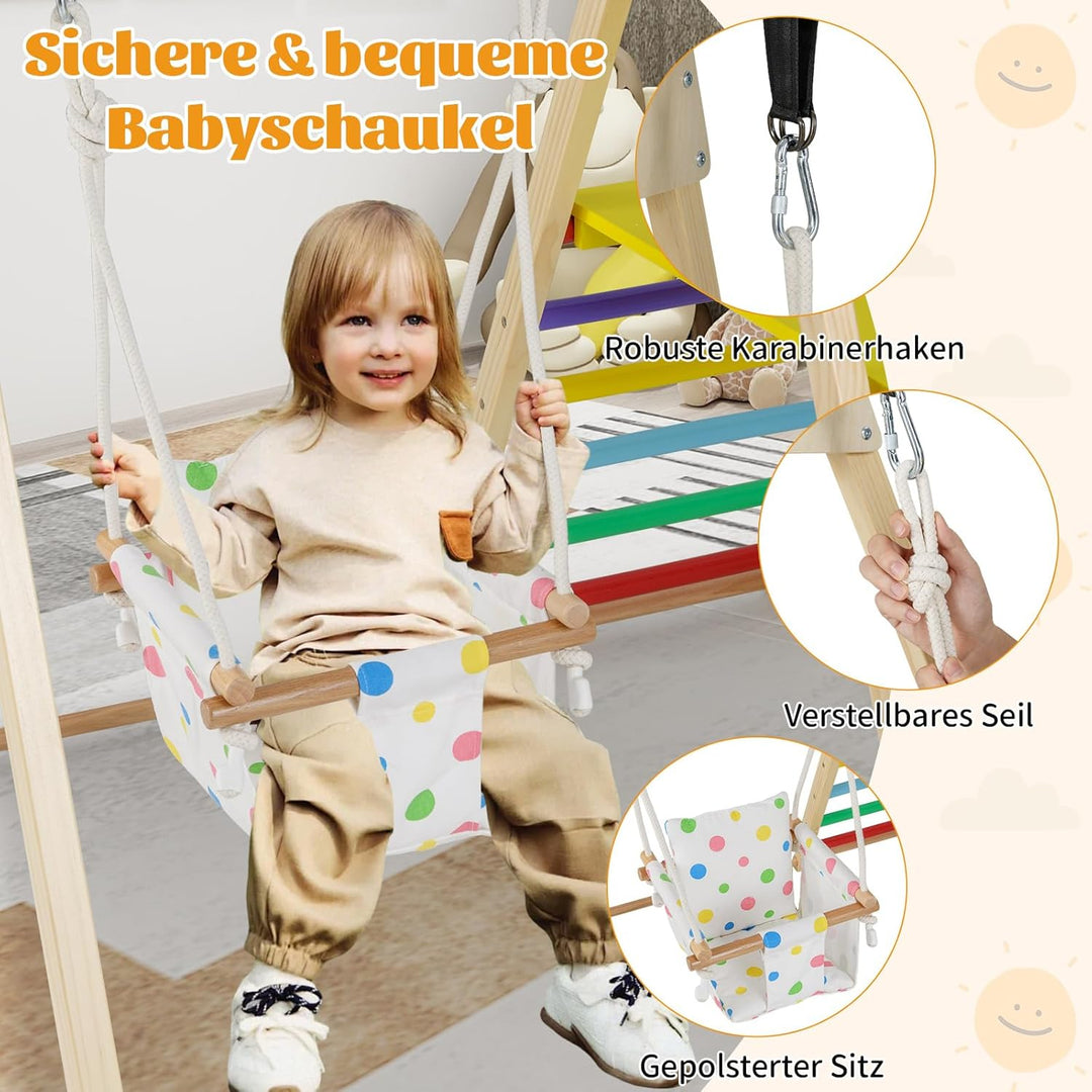 COSTWAY Klettergerüst Indoor, 4 in 1 Schaukel & Ruheplattform & Kletterrampe & Leiter, Kletterset zu