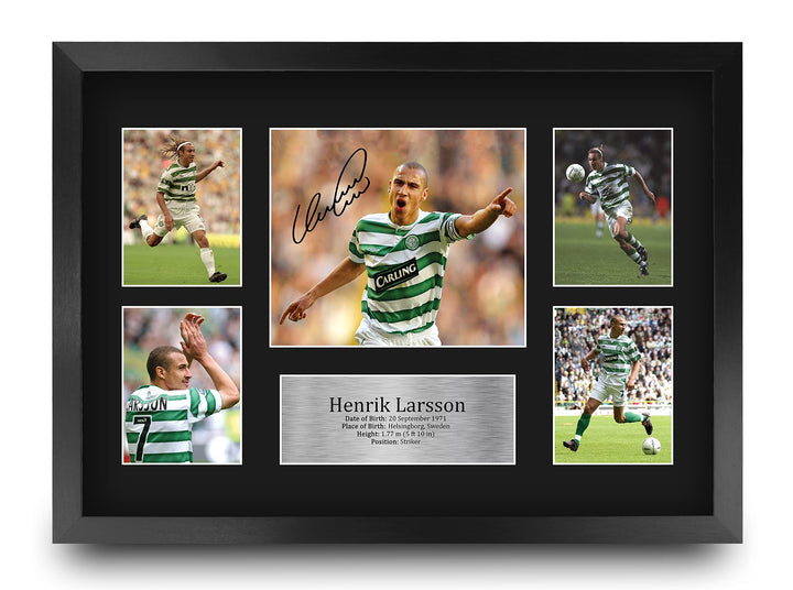 HWC Trading FR A3 Henrik Larsson Celtic Gedruckte Erinnerungsstücke Signiert Autogramm Foto Display