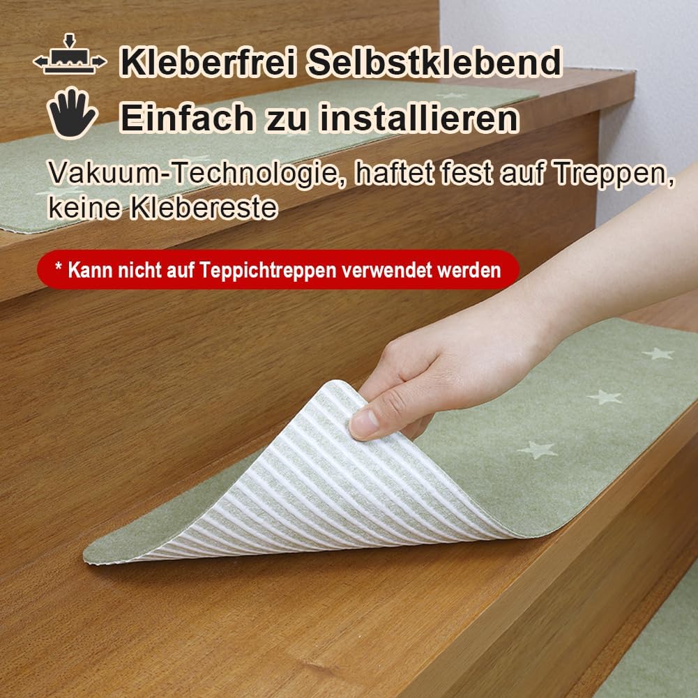 FuKuEn Stufenmatten Leuchtend Treppenstufenmatten Vacuum Tech Selbstklebend Stufenmatten Ohne Kleben