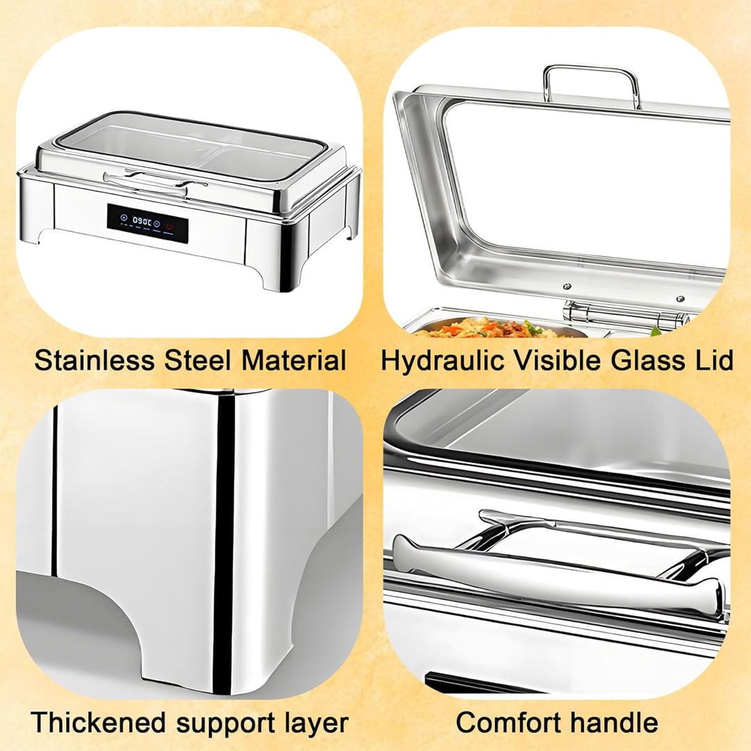 Chafing Dish Elektrisch, 9L Edelstahl Speisewärmer Buffetwärmer mit Touch-Temperaturregelung, Warmha